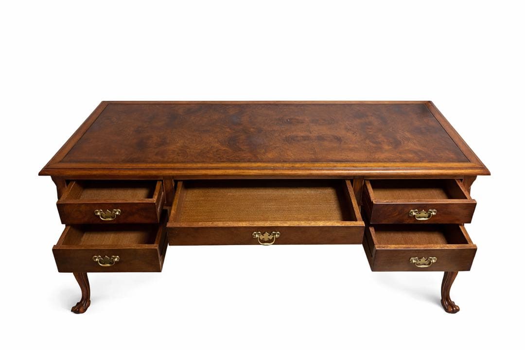 アンティーク調 木製デスク 両袖机 猫脚 引き出し6杯 クラシック 書斎