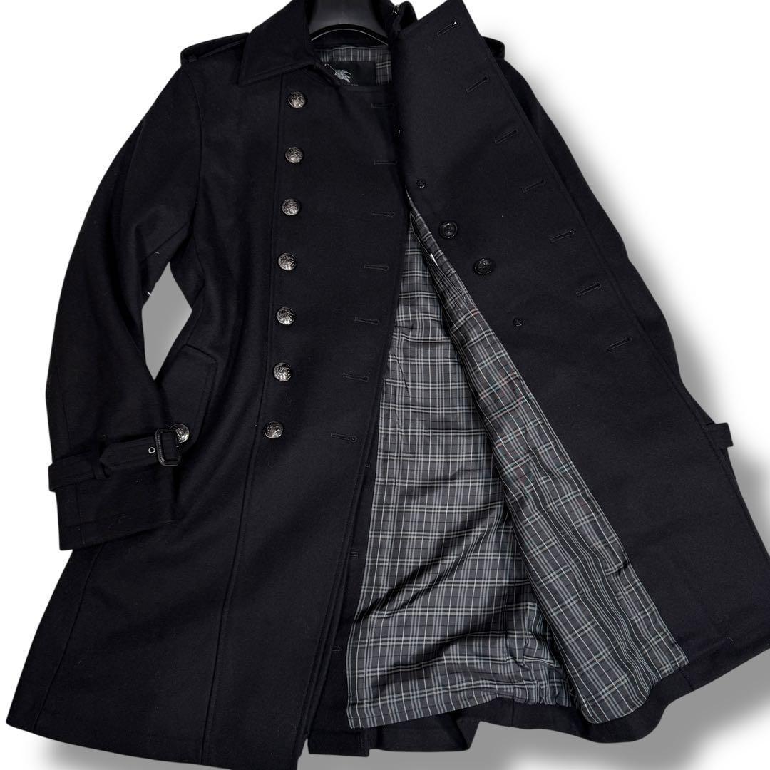 極美品 バーバリーブラックレーベル カシミヤ混 銀ボタン ナポレオン