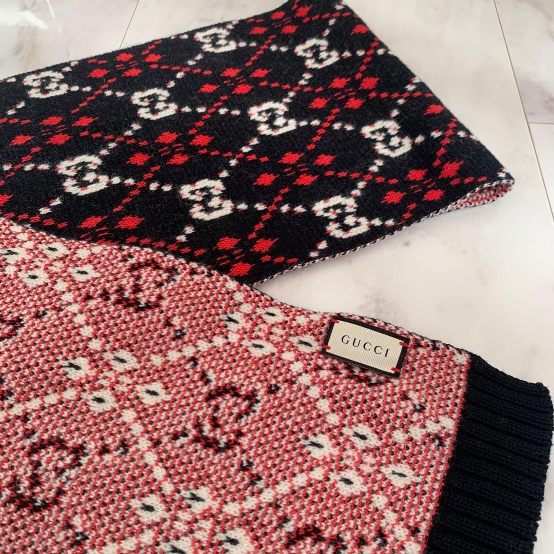 GUCCI ニット マフラー 25x180cm 幾何学模様 グッチ 高価