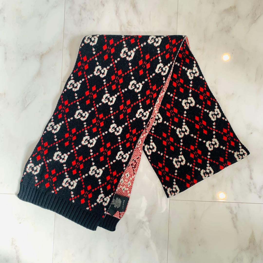 GUCCI ニット マフラー 25x180cm 幾何学模様 グッチ