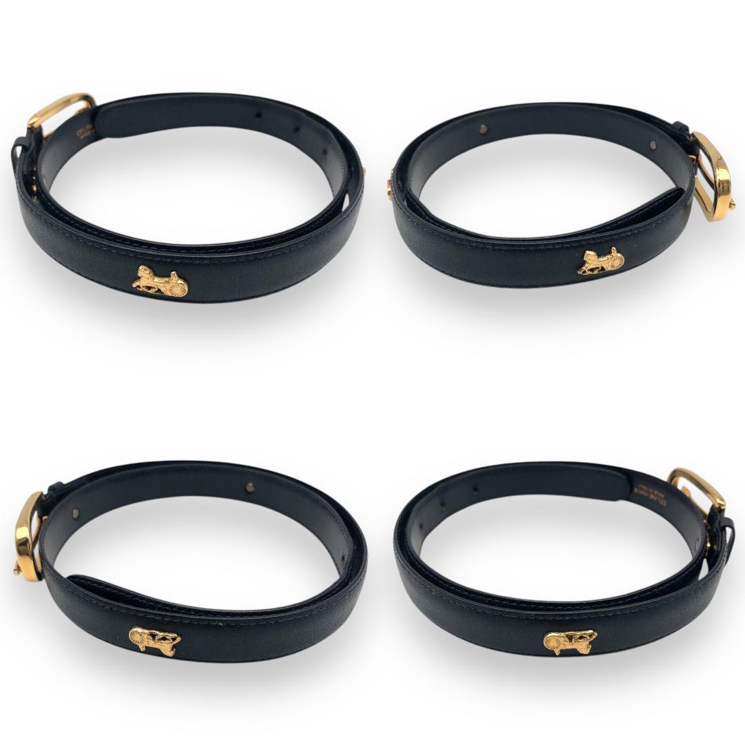 【美品】CELINEセリーヌ 馬車金具 細ベルト ゴールド ブラック イタリア製