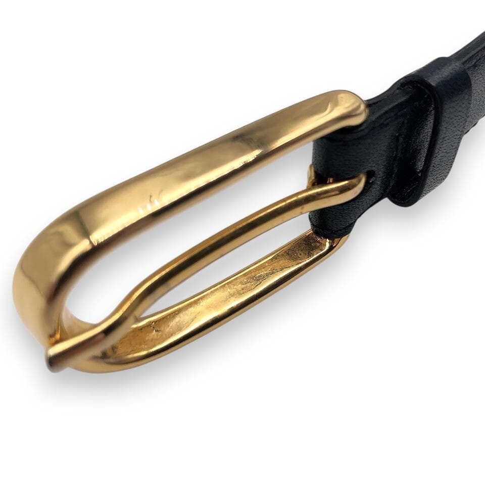 【美品】CELINEセリーヌ 馬車金具 細ベルト ゴールド ブラック イタリア製