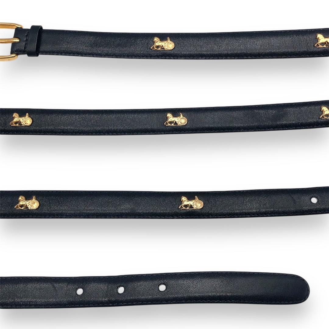 【美品】CELINEセリーヌ 馬車金具 細ベルト ゴールド ブラック イタリア製