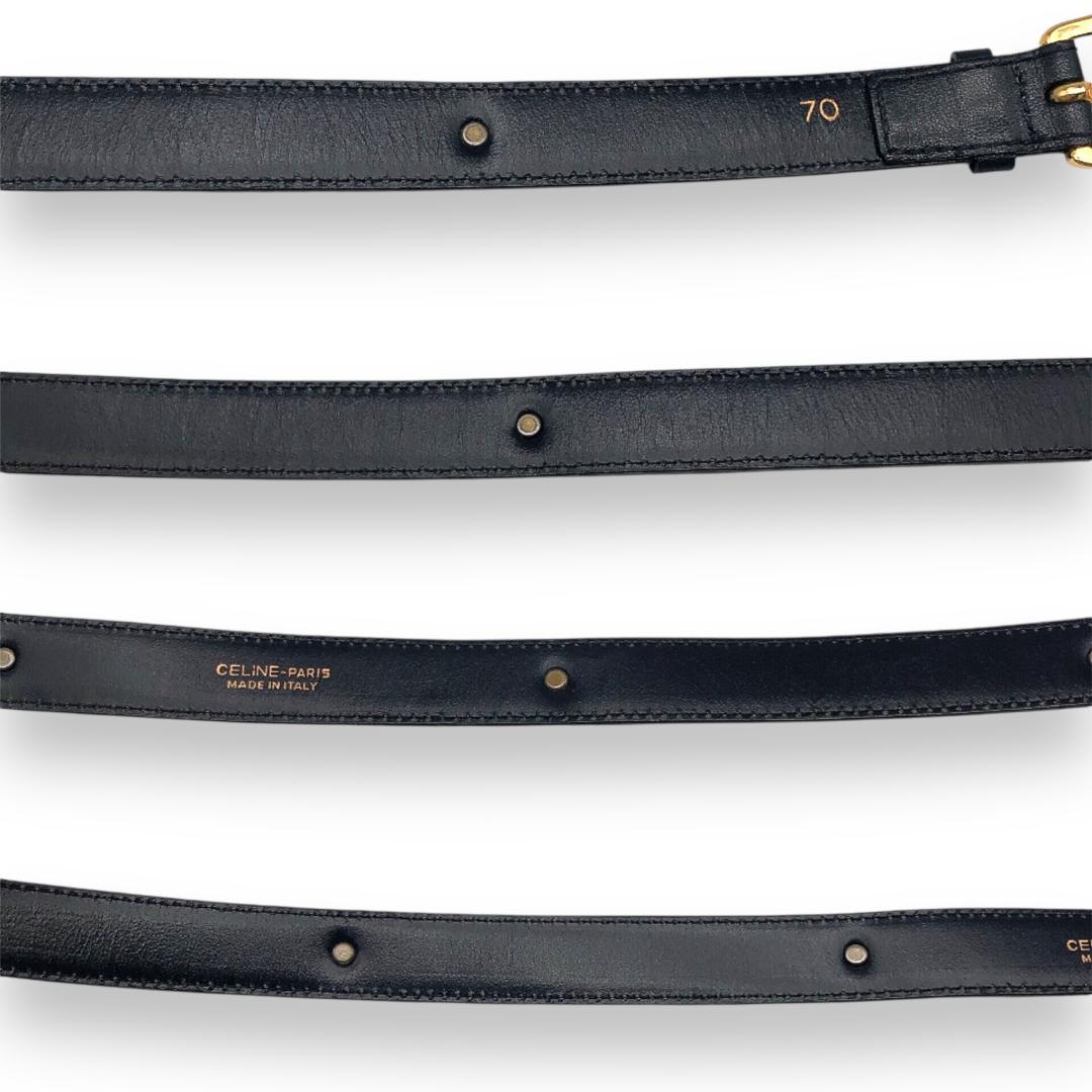 【美品】CELINEセリーヌ 馬車金具 細ベルト ゴールド ブラック イタリア製