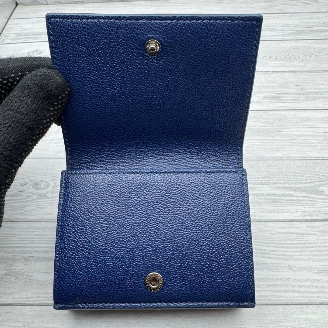 aya☆】ブルガリ バイカラー RFID 三つ折り財布 サークルロゴ ネイビー