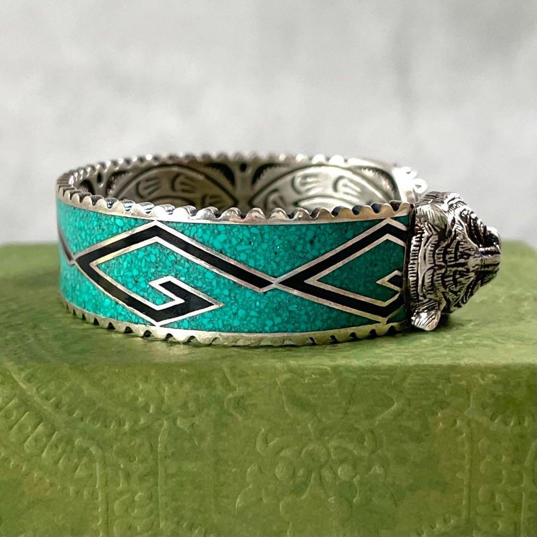 未使用・箱付き　グッチ　キャットヘッド　バングル　シルバーリング 925 石付き