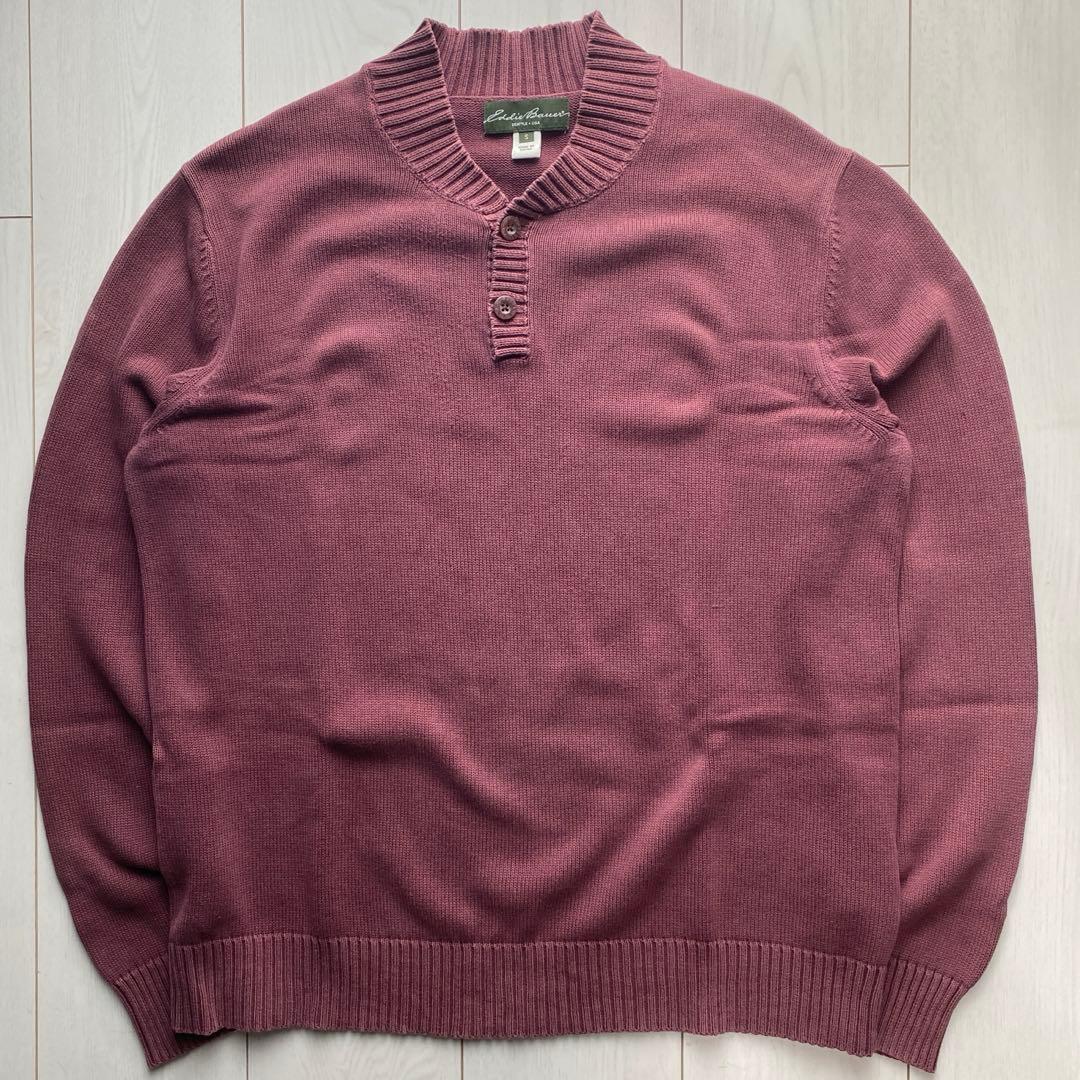 90s Eddie Bauer ヘンリーネック コットンニット ボルドー 古着 - メルカリ