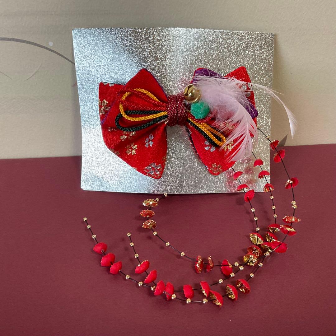 美品】七歳 七五三鶴と花柄の草履バック小物セット