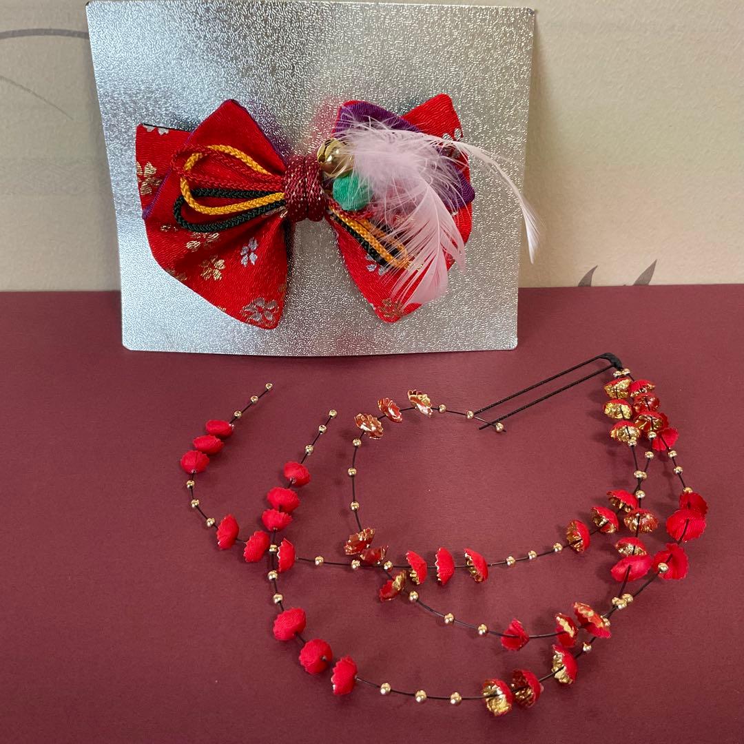 美品】七歳 七五三鶴と花柄の草履バック小物セット