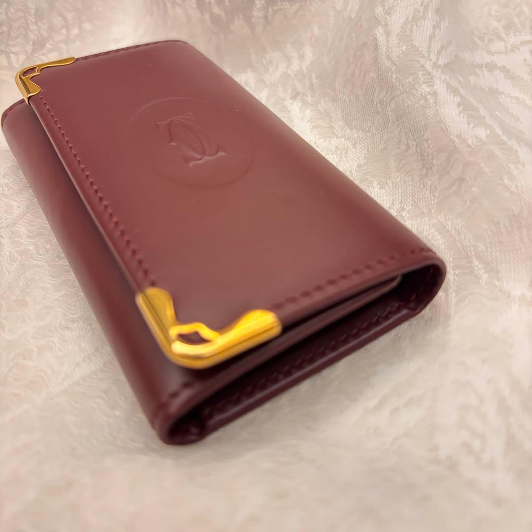 未使用級 カルティエ マストライン キーケース ボルドー 本革ゴールド