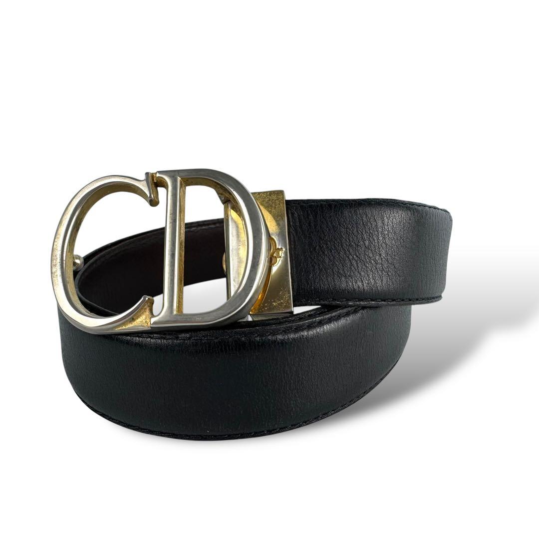 美品 Christian Dior ベルト CD金具 バックル レザー 黒