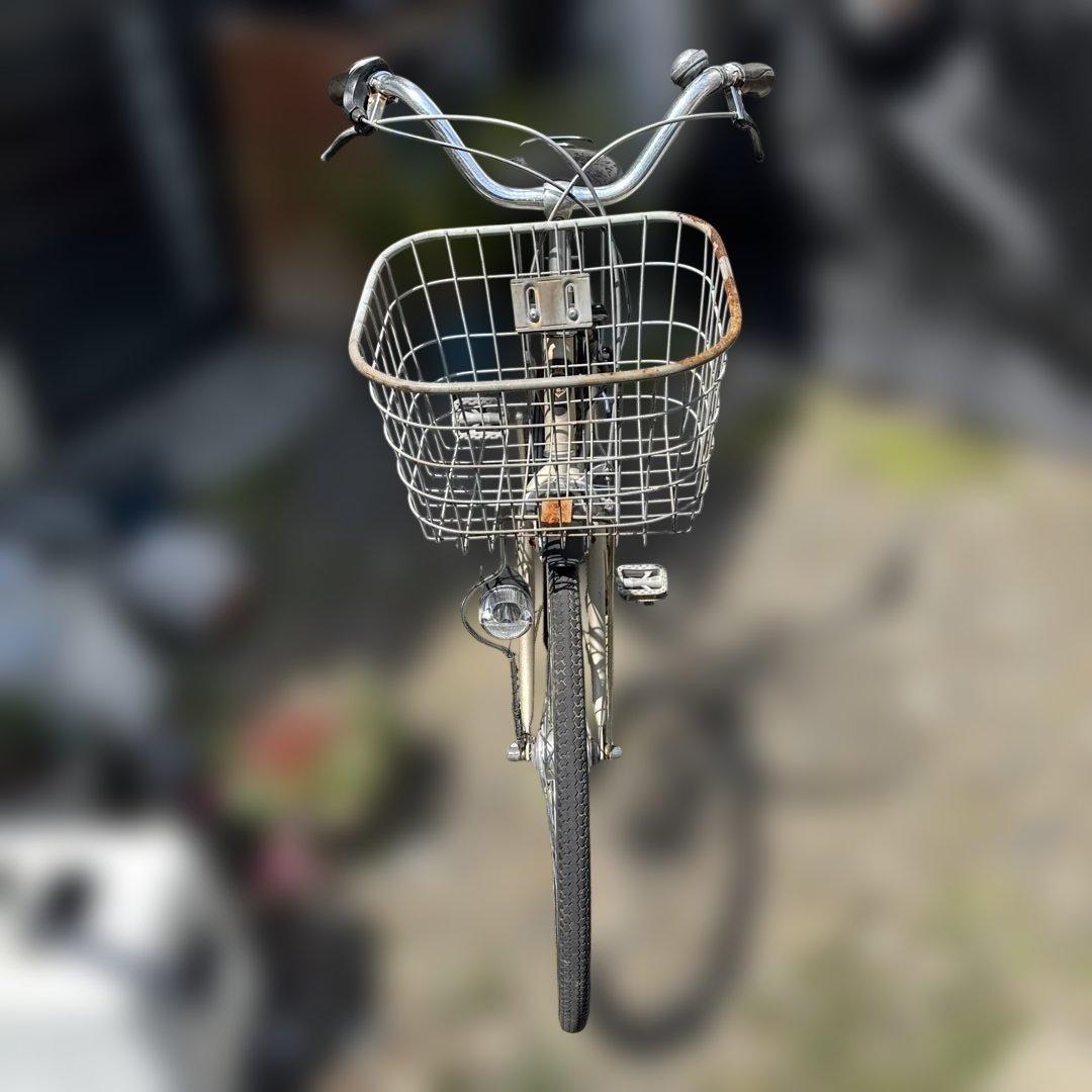 シティサイクル ベージュ 前面バスケット付き マルキン 3段ギア付き