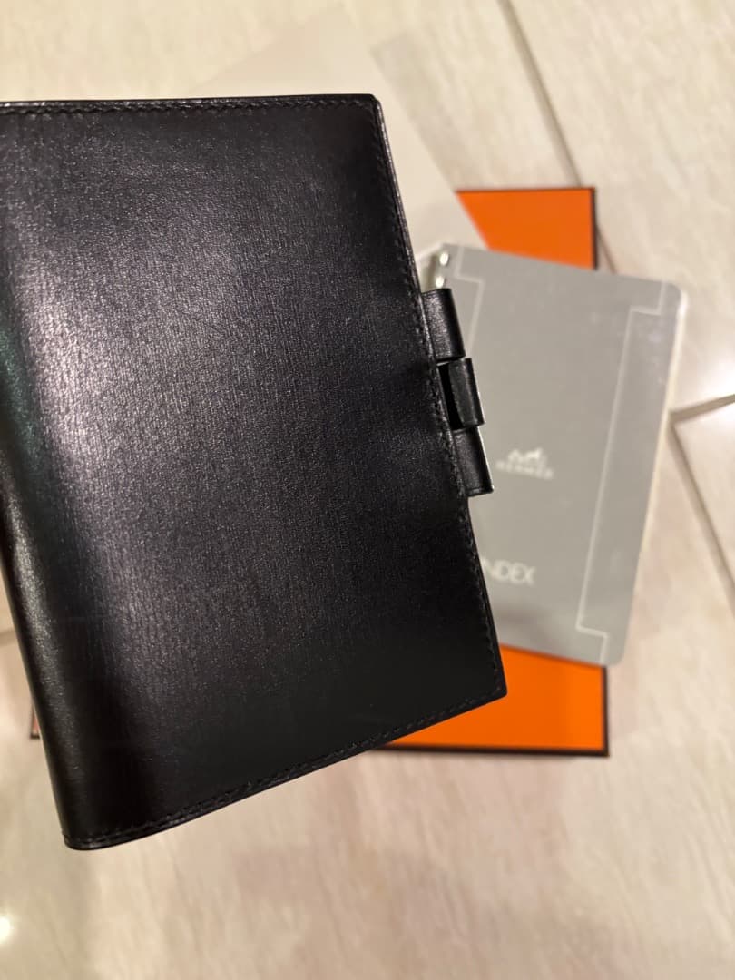 プ*)様 HERMES 手帳カバー GM ブラック レザー BOXとショッパー付