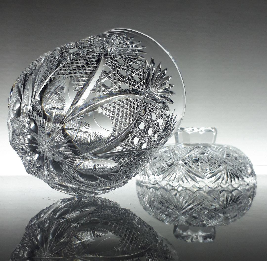 江戸切子堀口硝子最高級 蓋付きグラス八角籠目 精密カット【秀石 作】