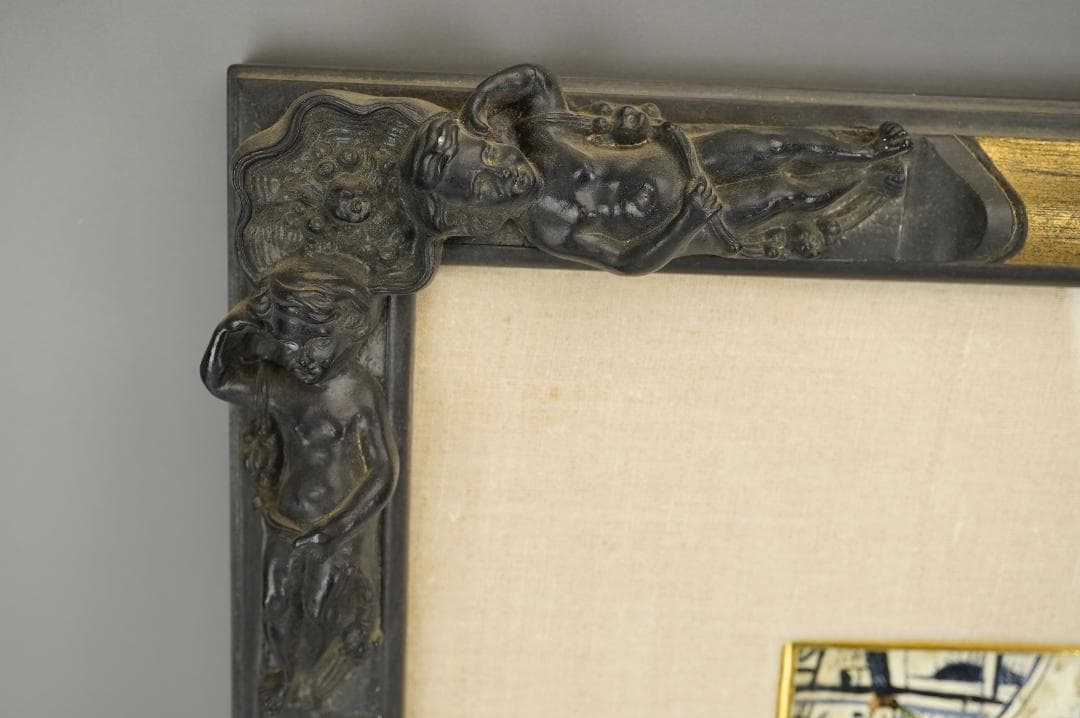 玉之内満雄　1994年作　「デルフトタイルの前のさくらんぼ」　油絵　真作保証