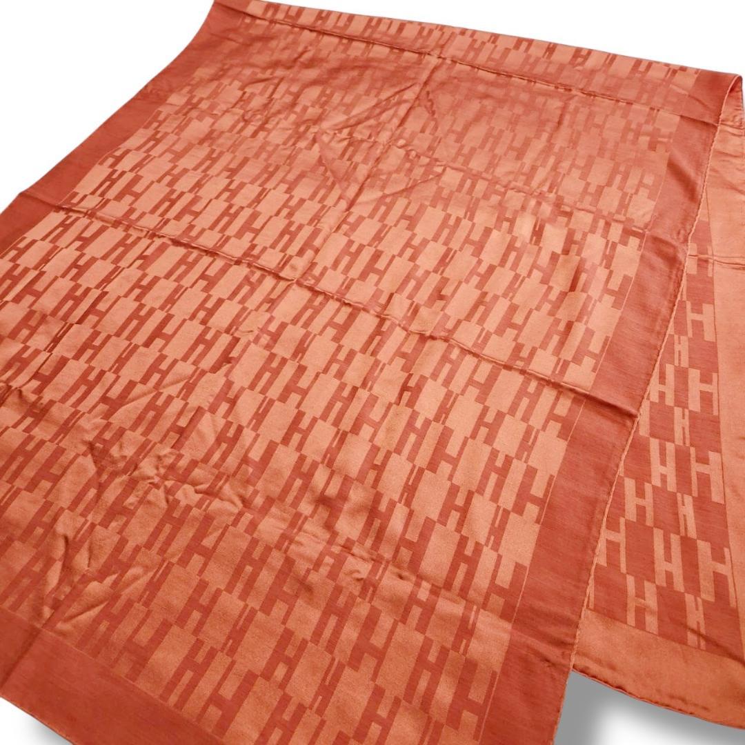 【美品 75×180】エルメス ストール《グランアッシュ》H柄総柄 オレンジ