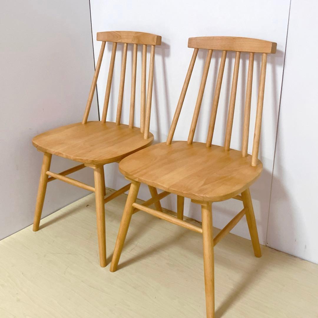 木製　ダイニングチェア　2脚セット　ウィンザーチェア　北欧　ナチュラル