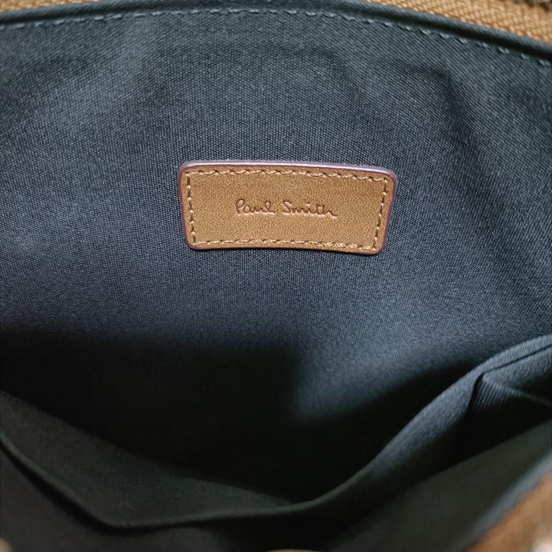 【美品】ポールスミス レザーショルダーバッグ マルチカラー ストライプ ブラウン