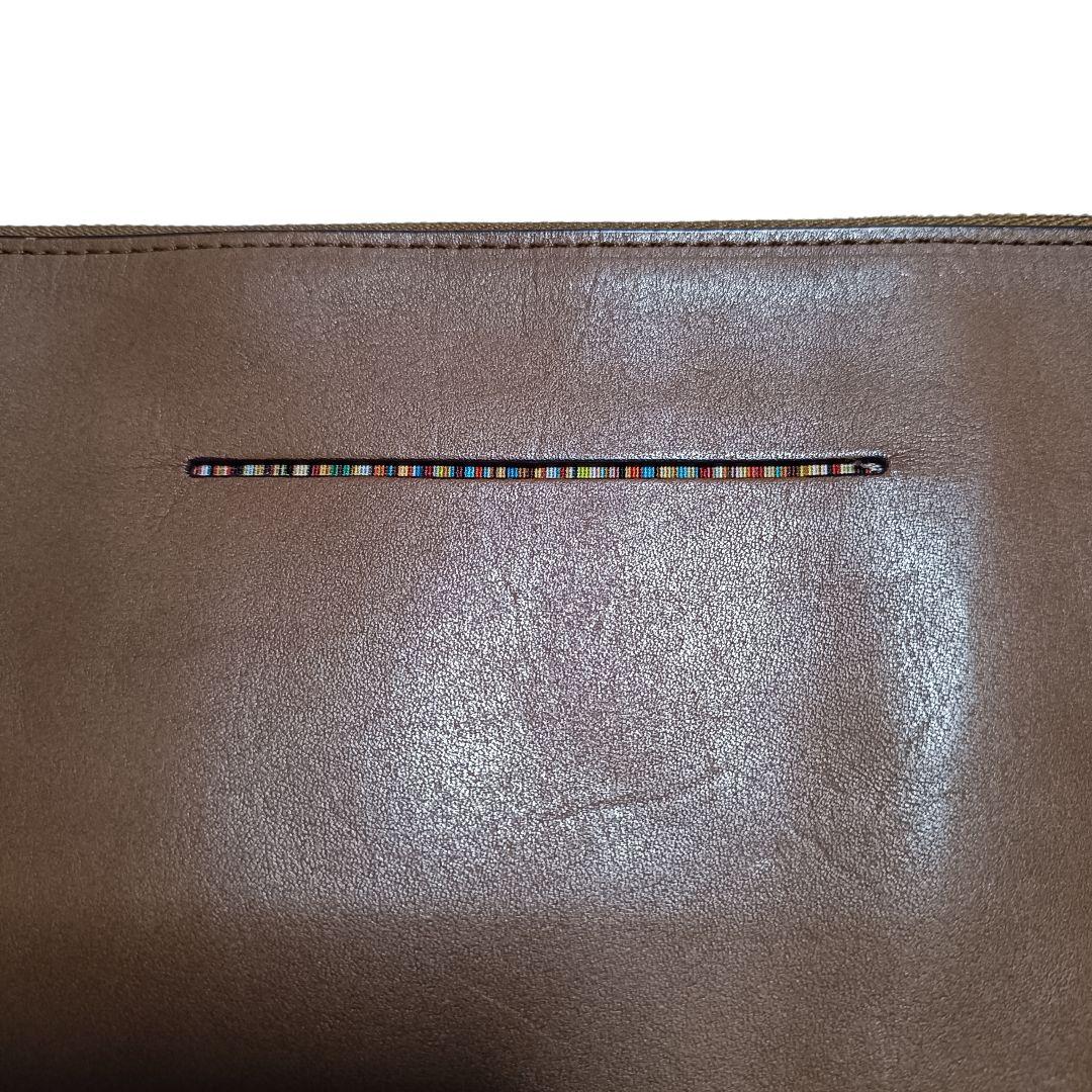 【美品】ポールスミス レザーショルダーバッグ マルチカラー ストライプ ブラウン