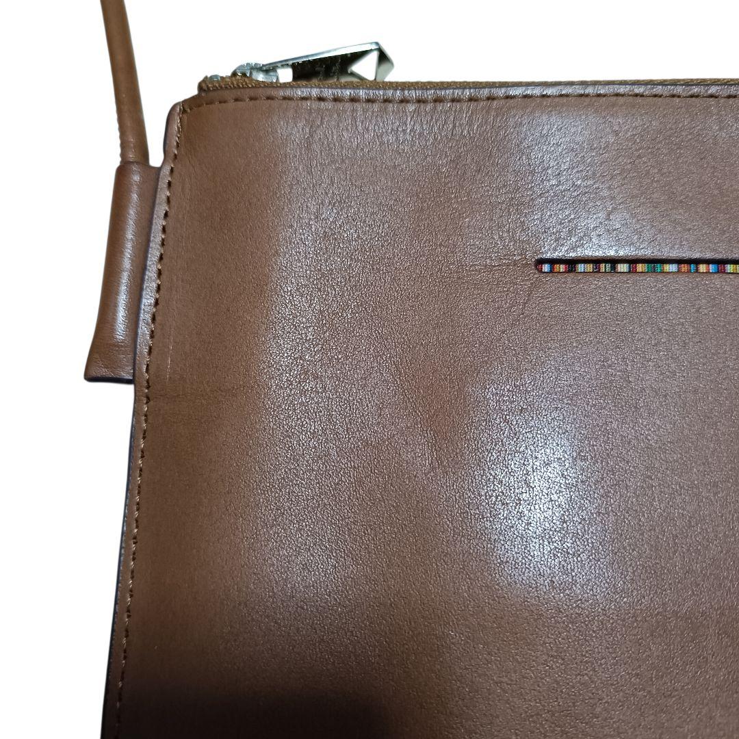 【美品】ポールスミス レザーショルダーバッグ マルチカラー ストライプ ブラウン