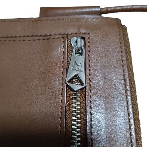 【美品】ポールスミス レザーショルダーバッグ マルチカラー ストライプ ブラウン