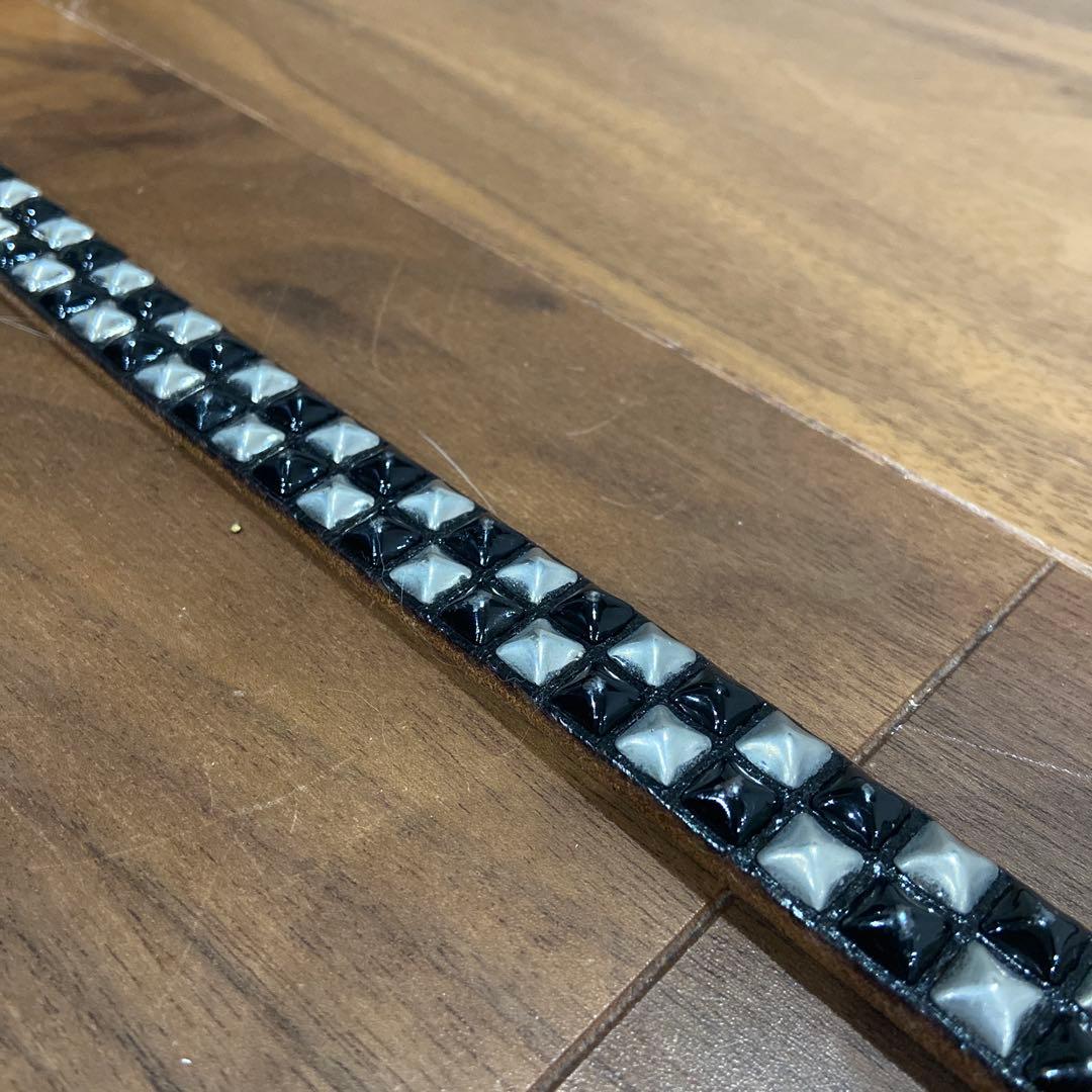 希少配色 HTC ピラミッドスタッズ シルバー&ブラック ナローベルト 34