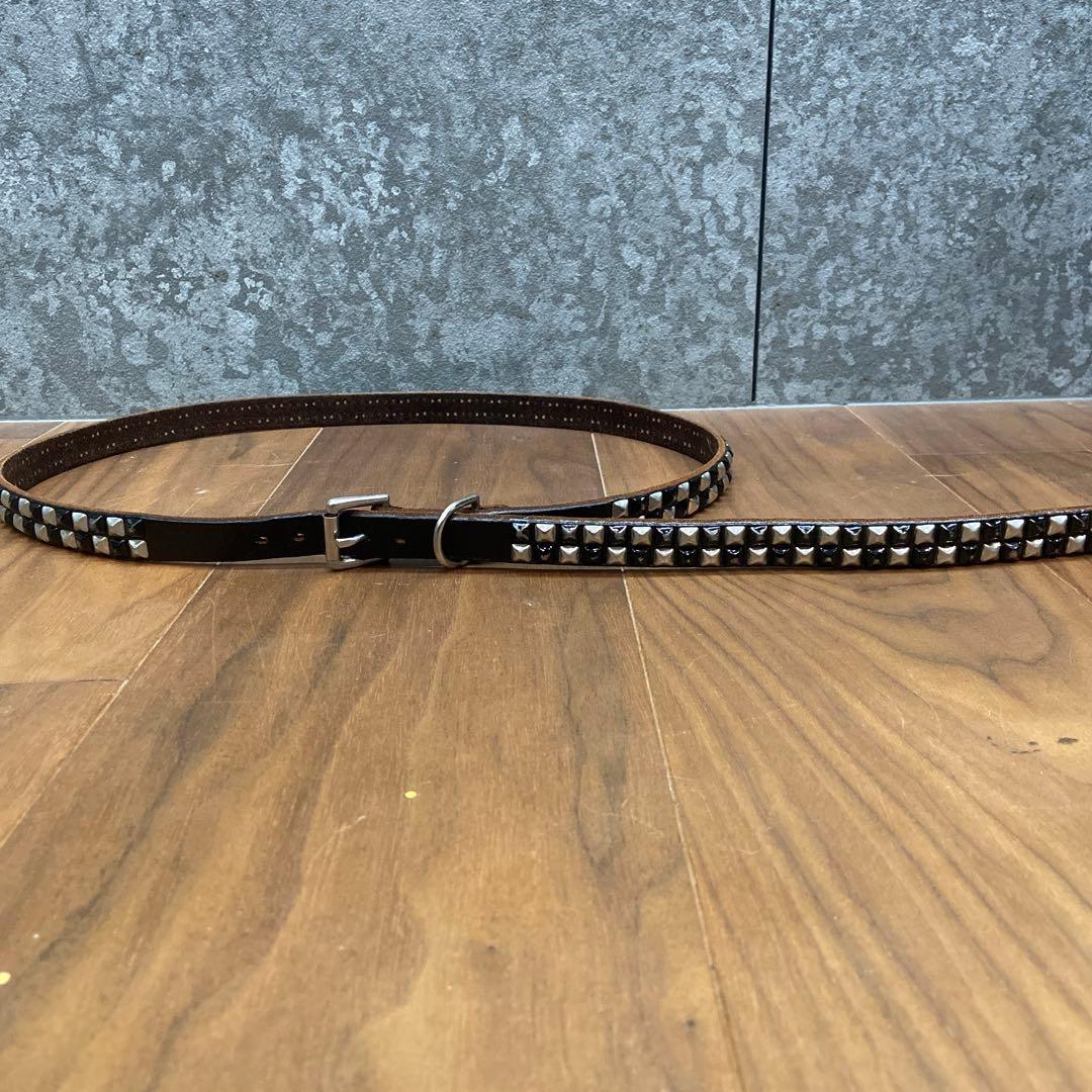 希少配色 HTC ピラミッドスタッズ シルバー&ブラック ナローベルト 34