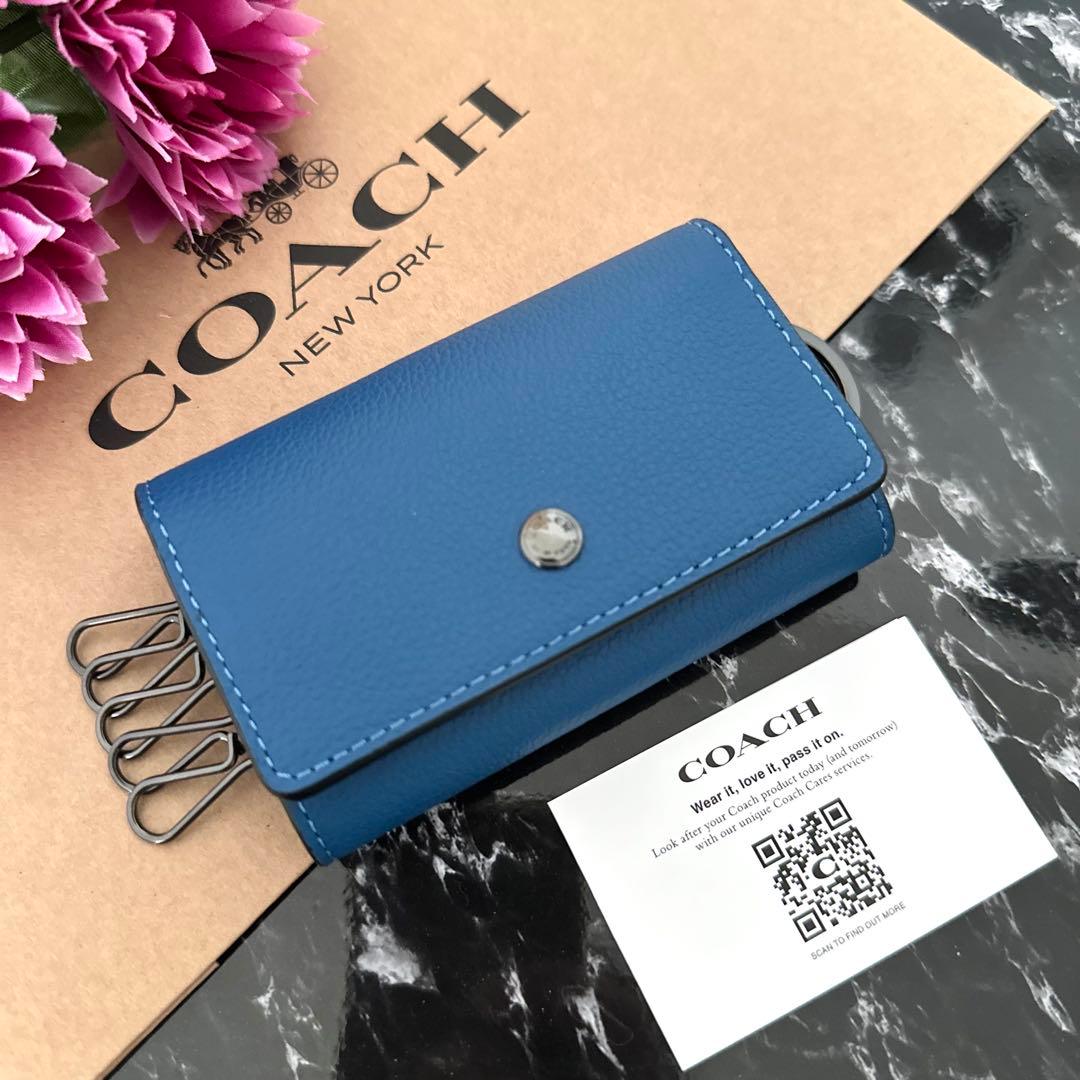 5 新品 COACH コーチ キーケース ブルー メンズ レディース