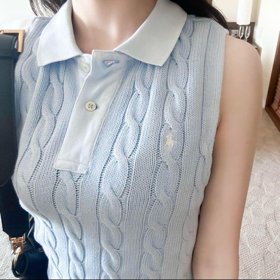 完売品＊ポロラルフローレン 水色 ケーブル編み ノースリーブニット M