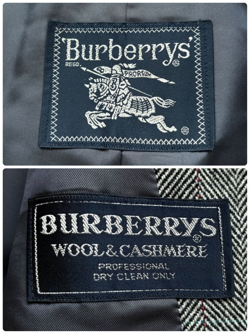 【カシミヤ50%】バーバリーズ ステンカラーコート ヘリンボーン グレー L