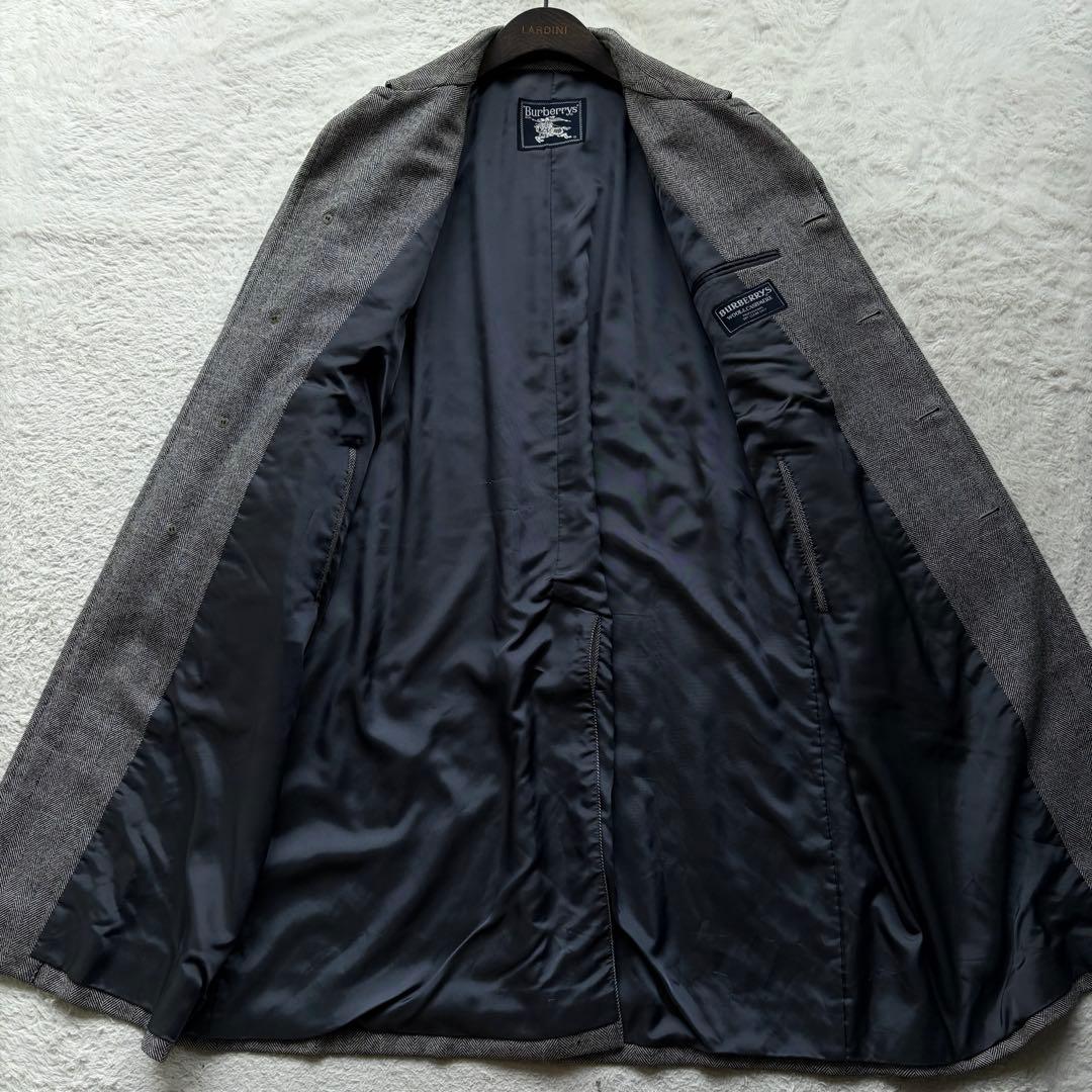 【カシミヤ50%】バーバリーズ ステンカラーコート ヘリンボーン グレー L