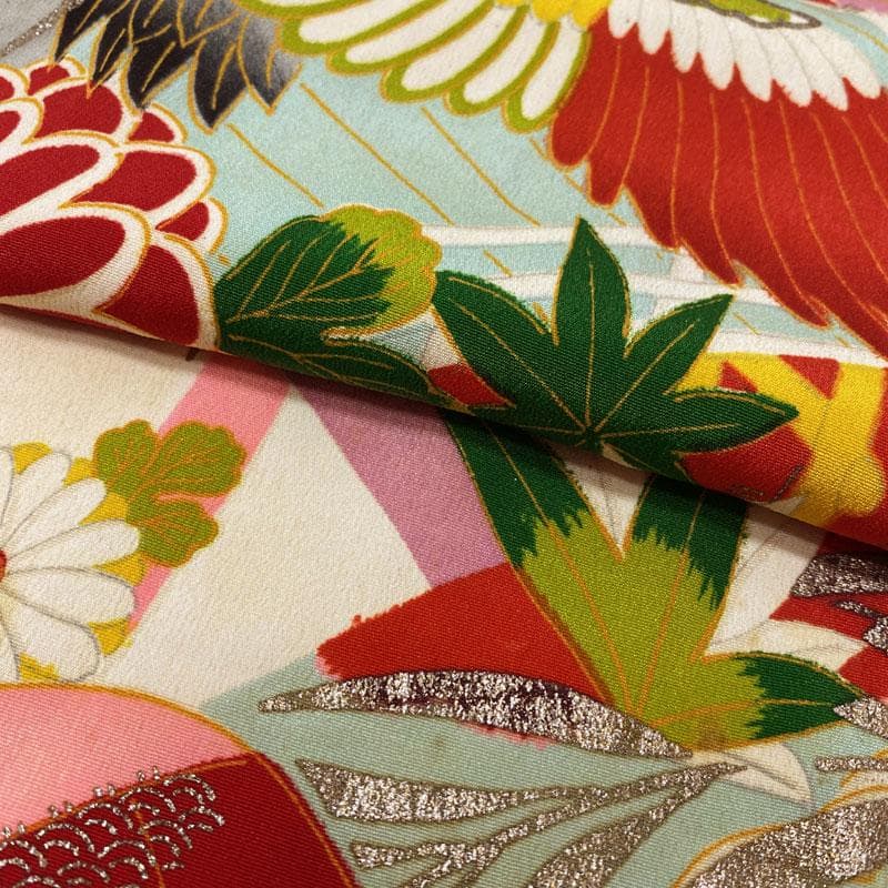 508ag77◎七五三 三歳 女の子 アンティーク着物&被布 レトロ 鶴菊楓◎