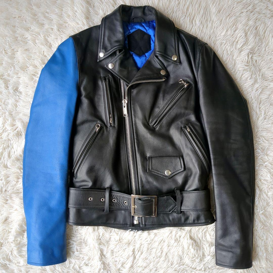 希少】アンチクラス ダブルライダースジャケット 青黒 S 牛革 希少
