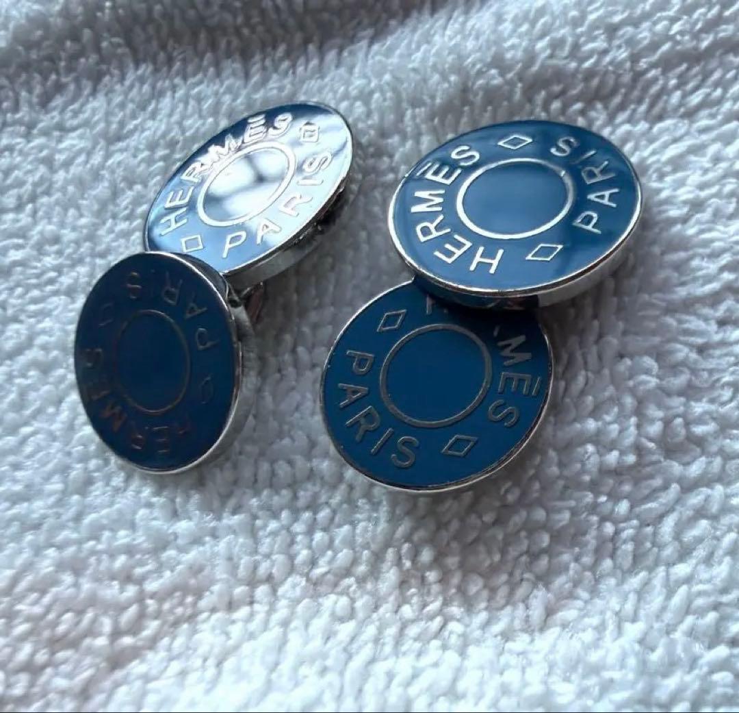 【美品】HERMES セリエ チェーン カフリンクス カフス ネイビーブルー