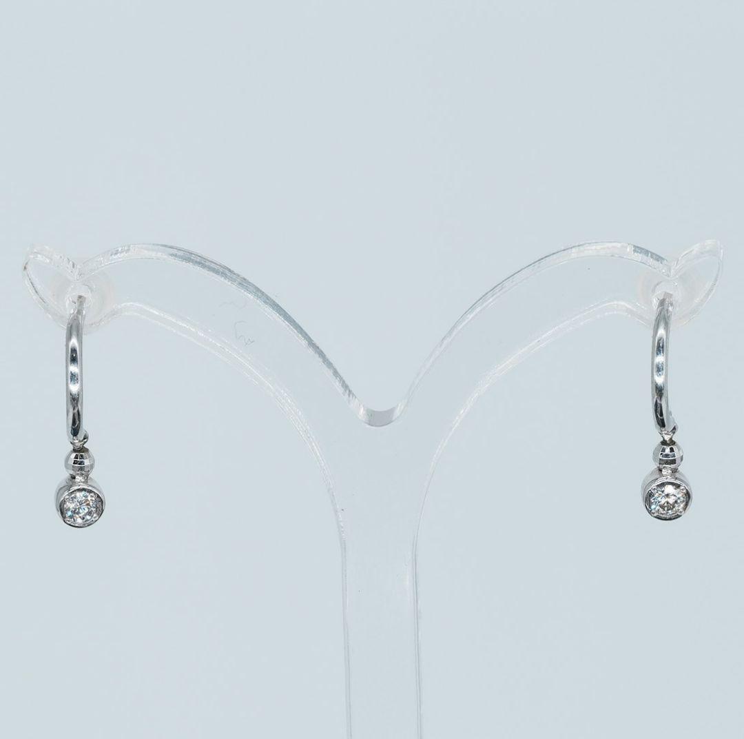 K18WG ダイヤモンド ピアス 0.07ct×2 フック 揺れる 上品