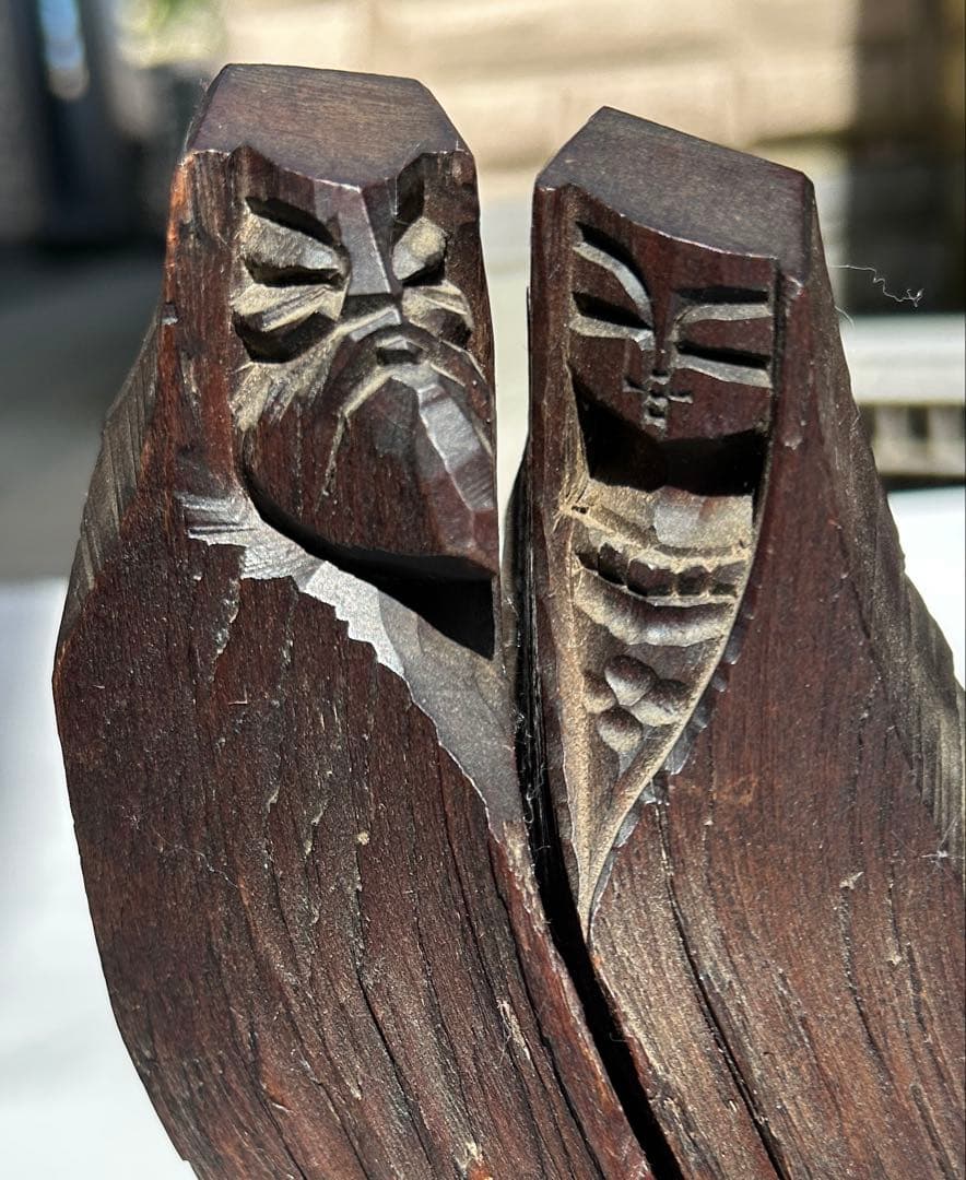 三*浩様 木製抽象彫刻 二人の人物像 夫婦像 アイヌ 木彫り 瀧口正満
