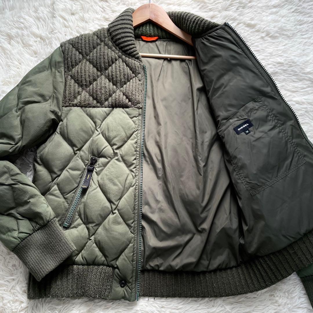極美品✨ディーゼル ダウンジャケット K-BOOMS ニット切替 緑 L相当