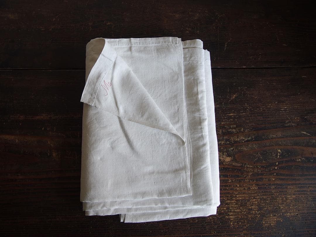 イニシャルM シャンブルリネン ベッドリネン ホワイトリネン/K247