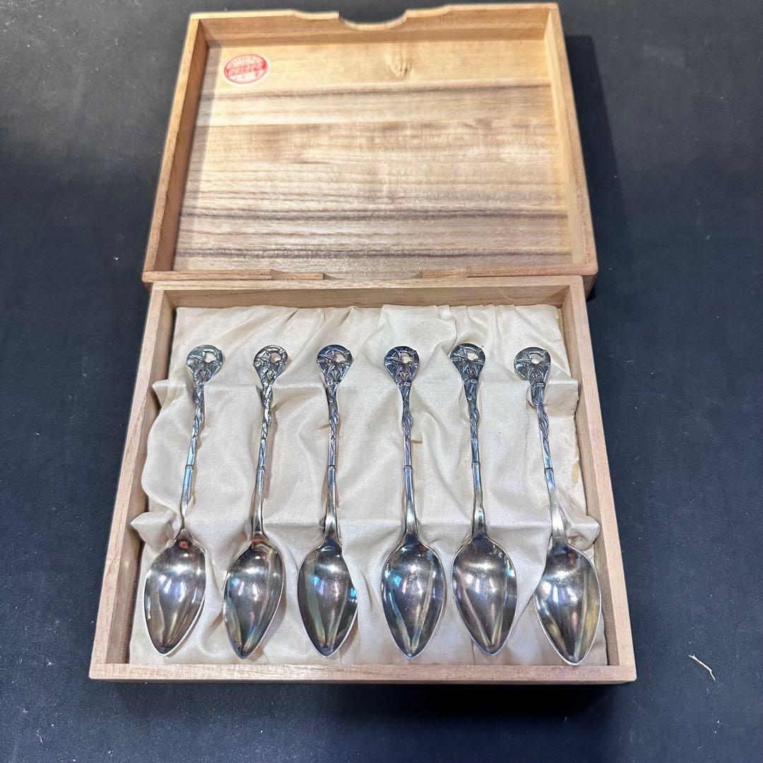 希少☆大正アンティーク銀製スプーン6客未使用品共箱入り