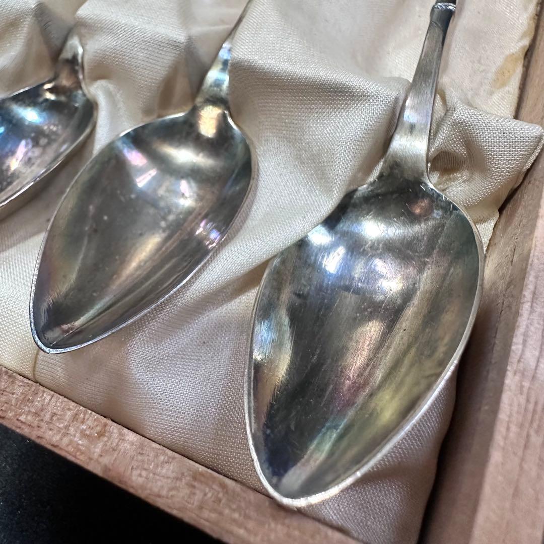 希少☆大正アンティーク銀製スプーン6客未使用品共箱入り