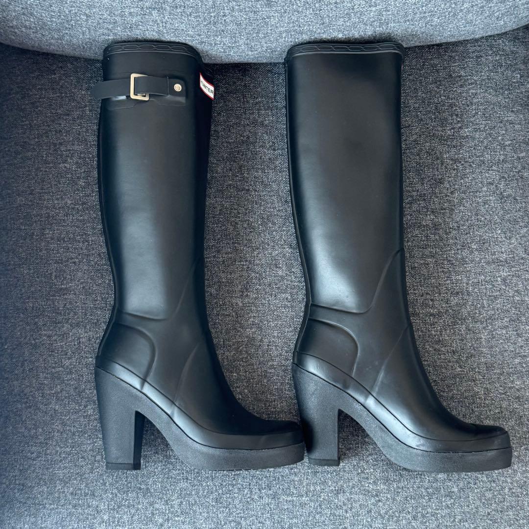 【美品/希少】HUNTER ハンターヒールレインブーツ ロング ブラック23cm