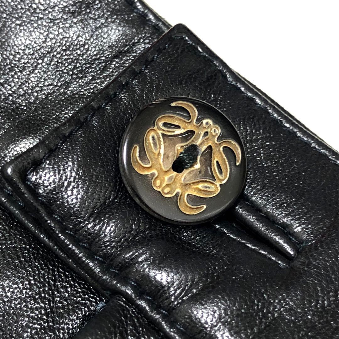 極美品　ロエベ　ひざ丈スカート　アナグラム　タイト　とろとろラムレザー 黒