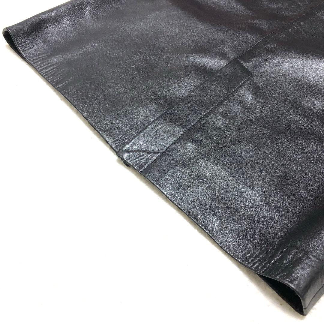 極美品　ロエベ　ひざ丈スカート　アナグラム　タイト　とろとろラムレザー 黒