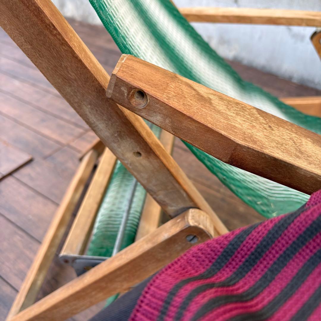 B2 昭和レトロ 木製デッキチェア ビーチチェア リクライニングチェア 古家具