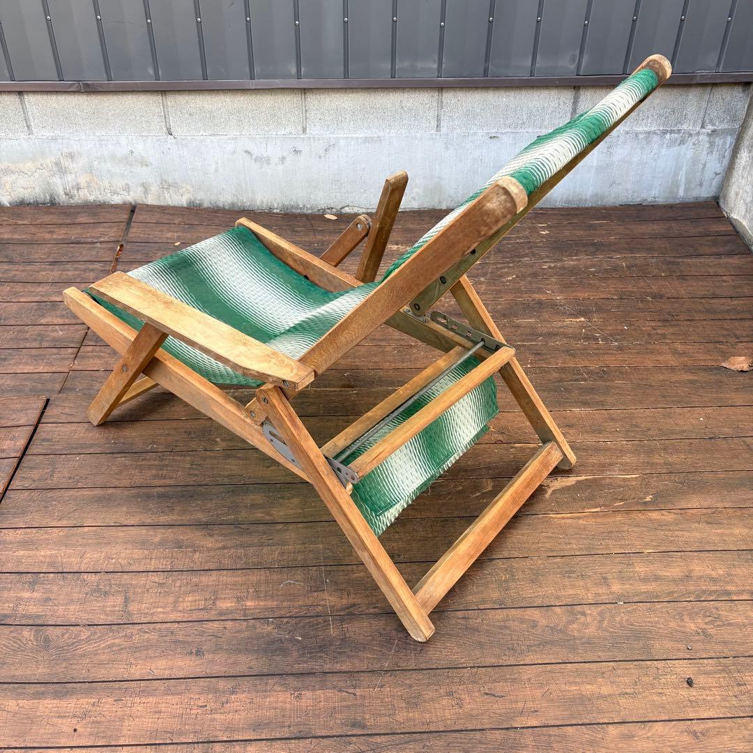 B2 昭和レトロ 木製デッキチェア ビーチチェア リクライニングチェア 古家具
