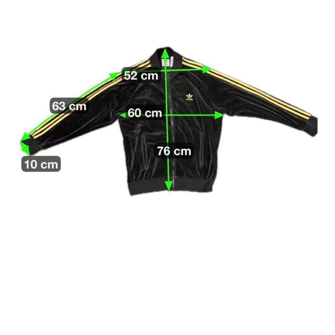 希少△2XL アディダス ベロア トラックジャケット 黒 金 刺繍ロゴ 常田