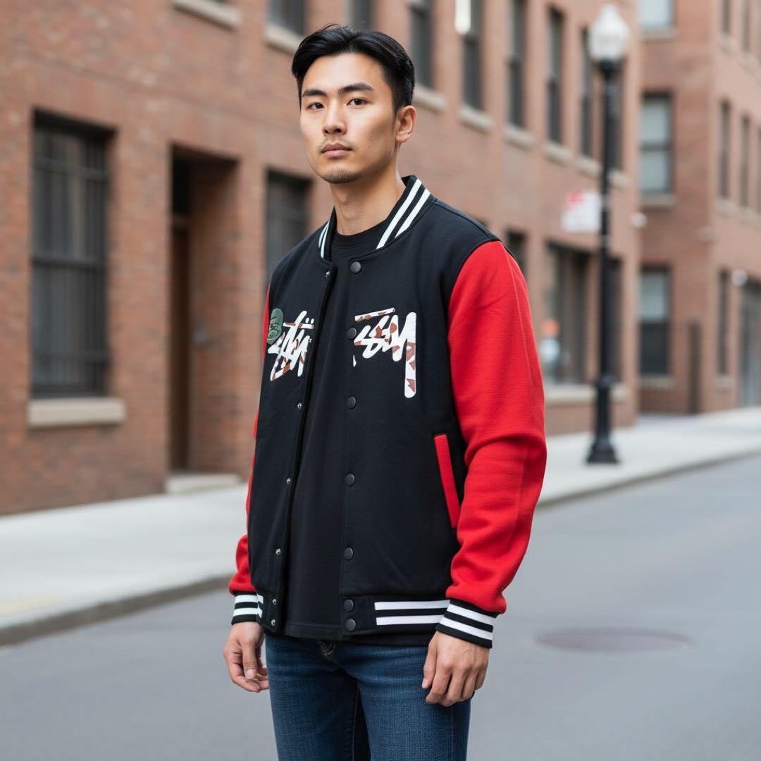 Used】Stussy×BAPE スタジャン M ブラックレッド 古着