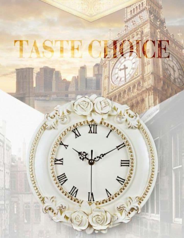白　新品　壁掛け時計　静音　アンティーク調　掛け時計　ヨーロッパ　シャビー　バラ