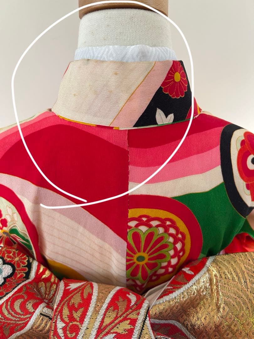 7歳　七五三　アンティーク正絹着物、アンティーク帯、帯揚げ、帯締め、しごきセット