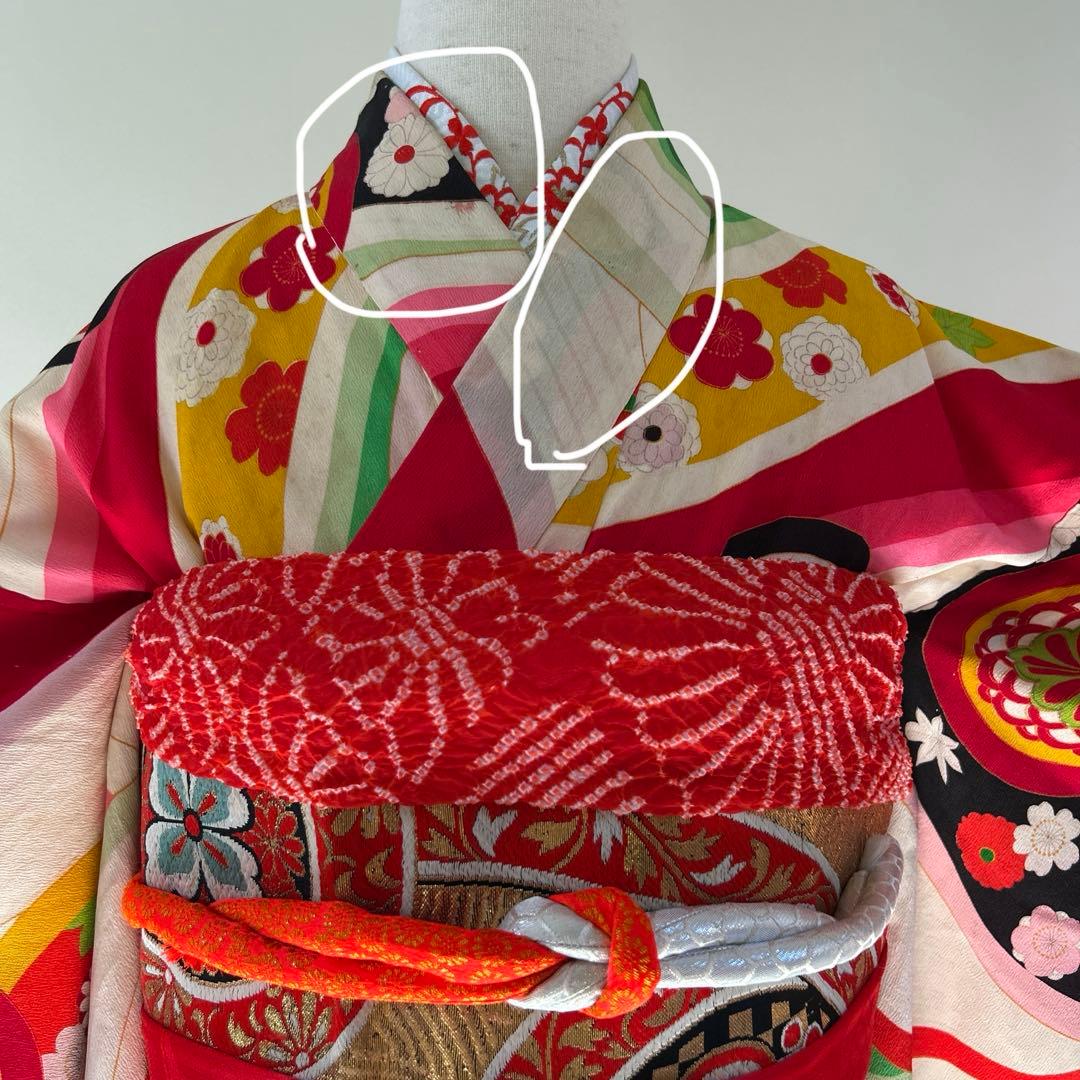 7歳　七五三　アンティーク正絹着物、アンティーク帯、帯揚げ、帯締め、しごきセット